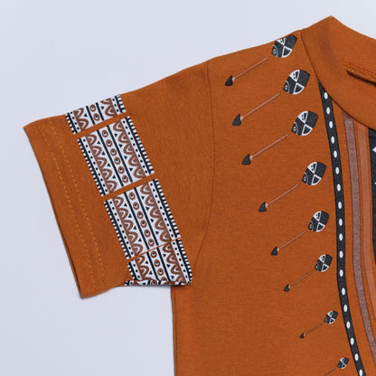 Boys Mustard Ethnic Print Top