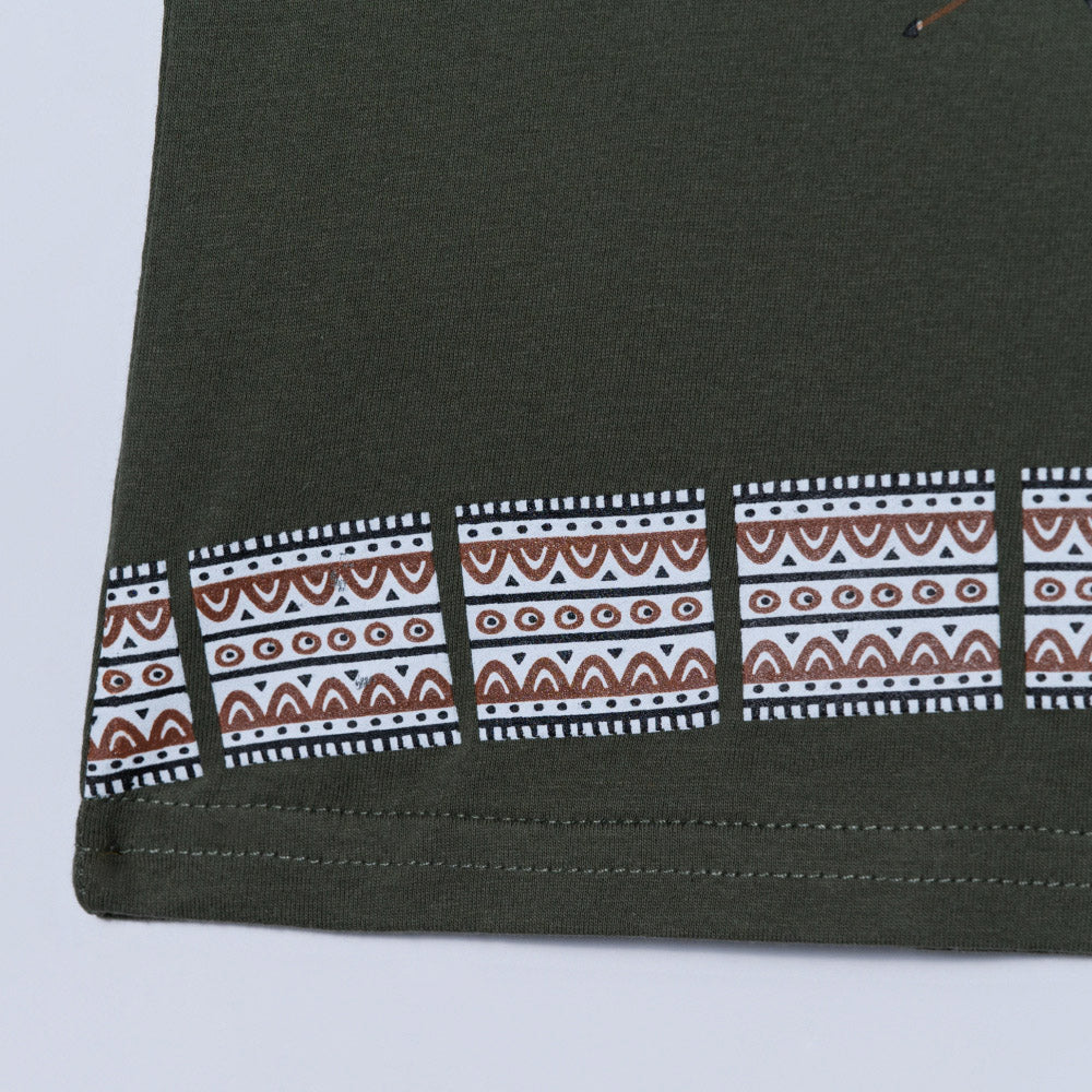 Boys Olive  Ethnic Print Top