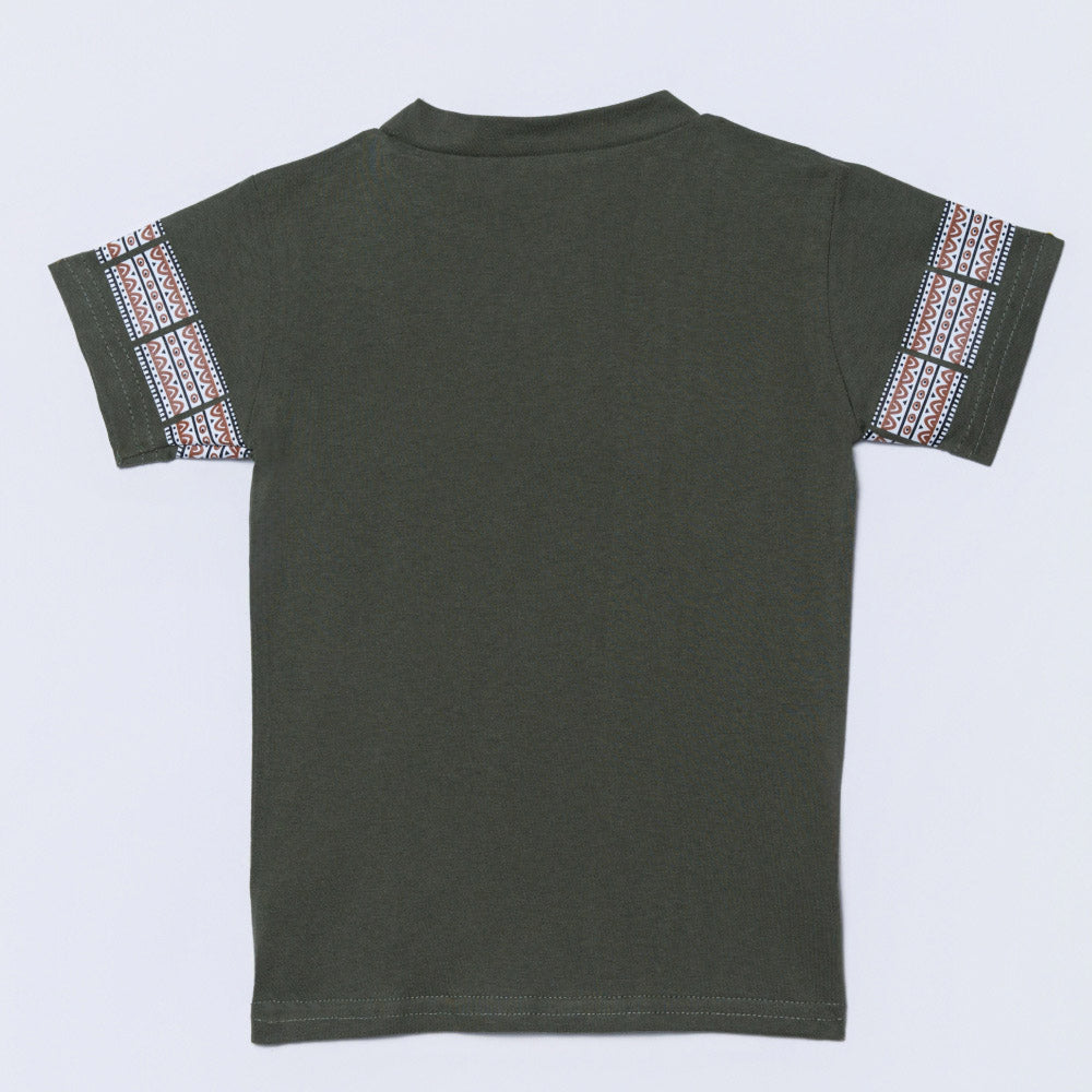 Boys Olive  Ethnic Print Top