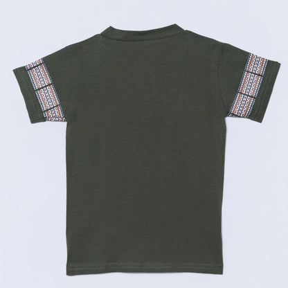 Boys Olive  Ethnic Print Top