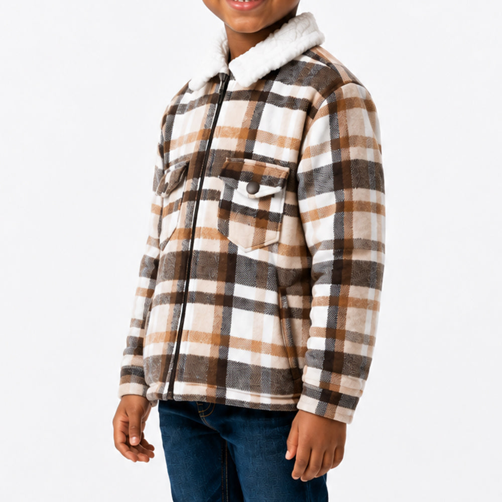 Boys Check Print Sherpa Shacket