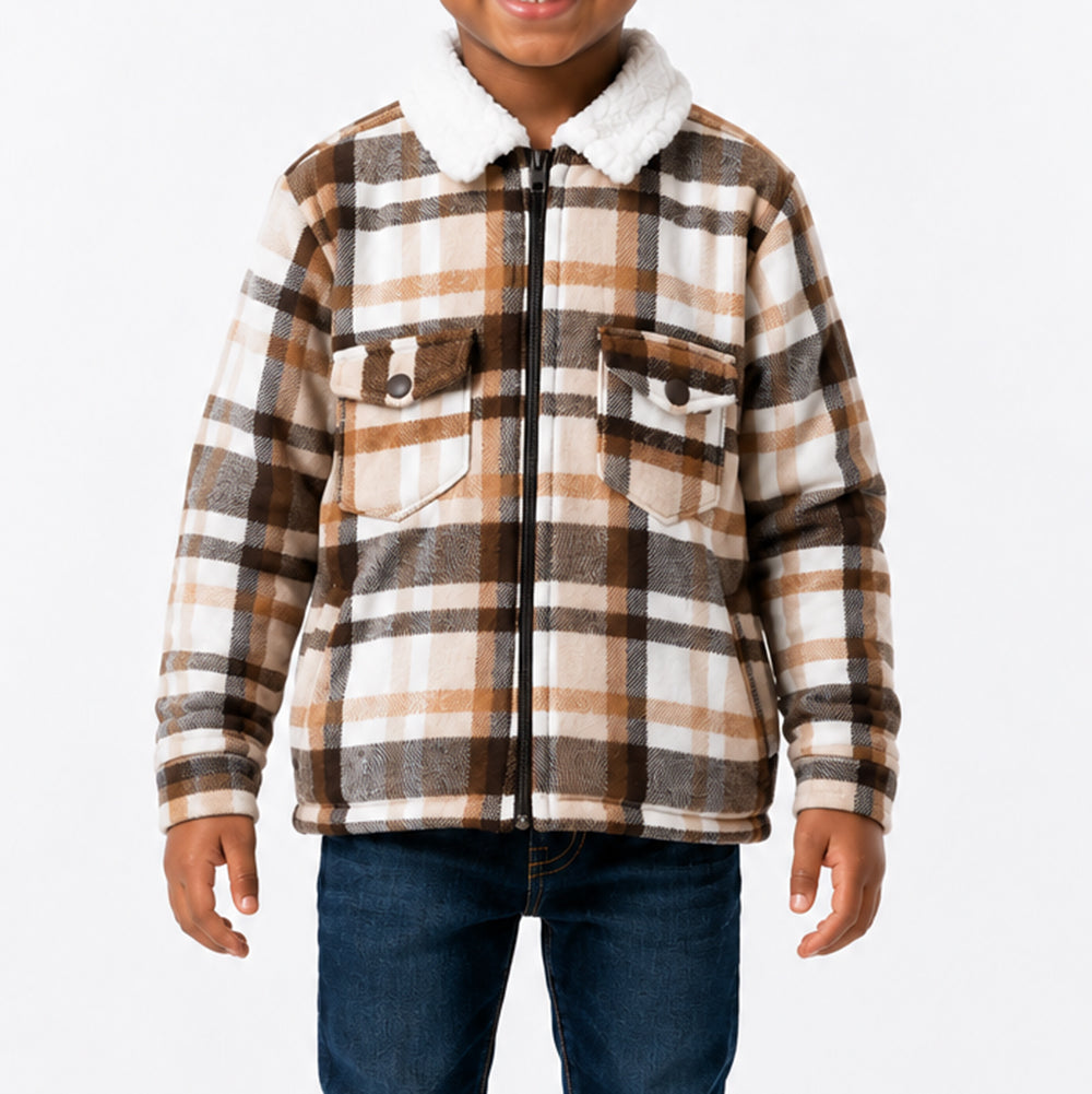 Boys Check Print Sherpa Shacket