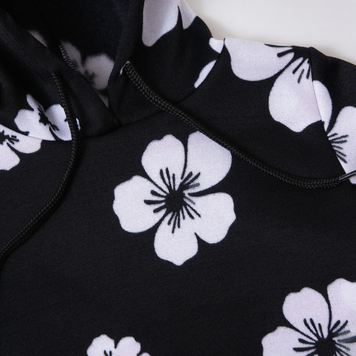 Boys Black Hooded Printed Tracksuit Set