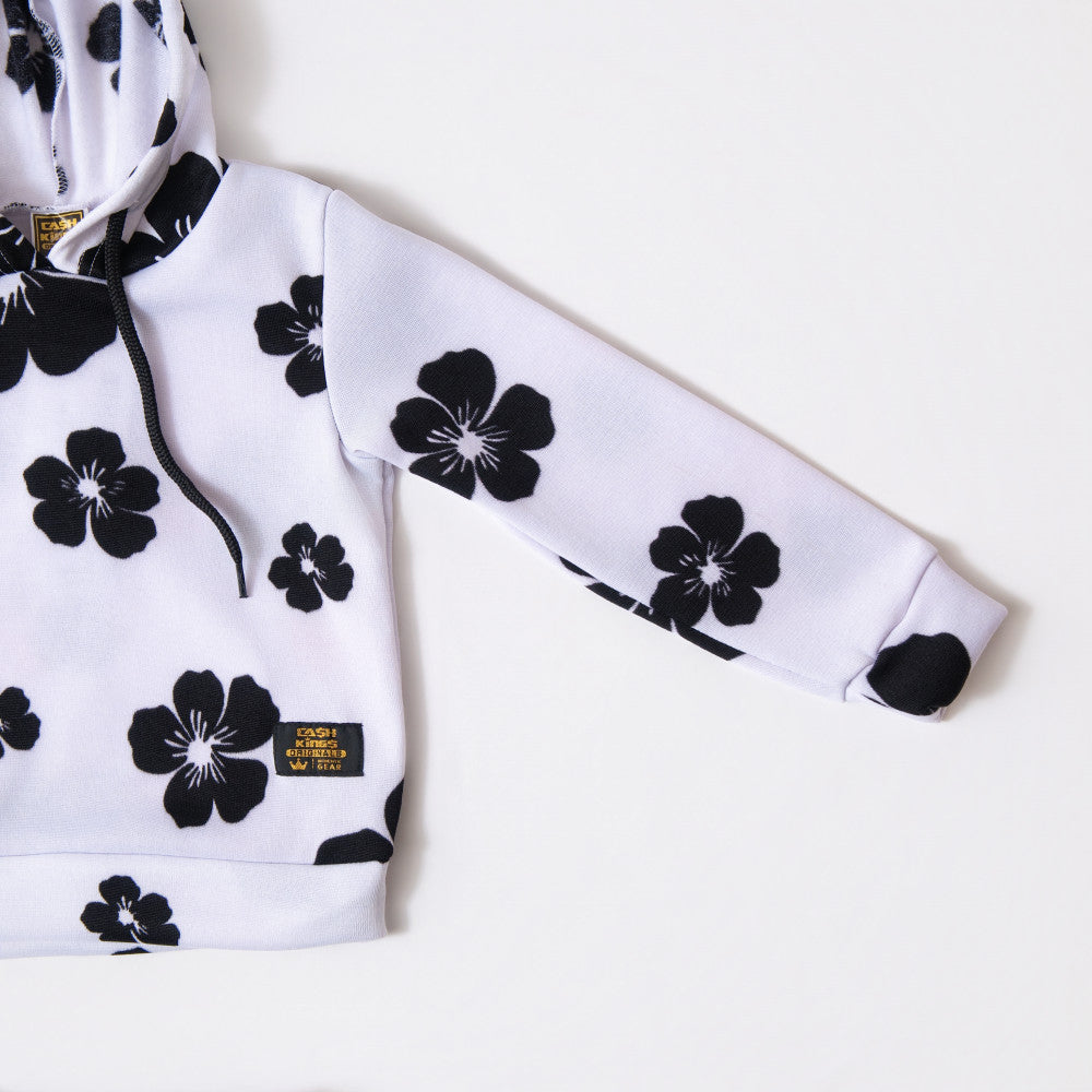 Boys White Hooded Printed Tracksuit Set
