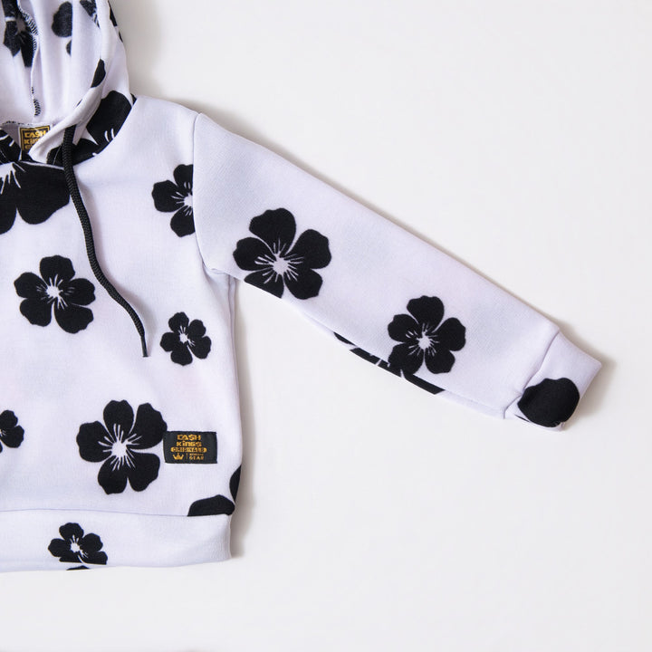 Boys White Hooded Printed Tracksuit Set