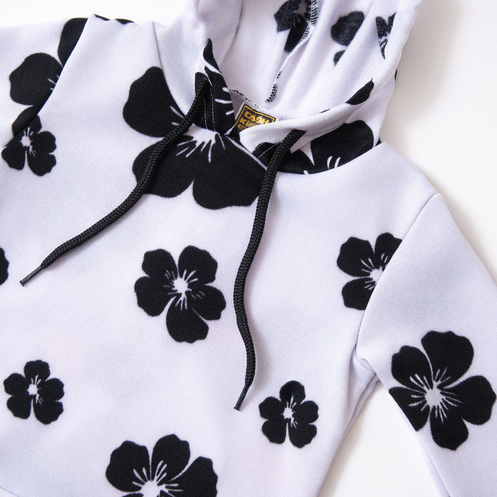 Boys White Hooded Printed Tracksuit Set