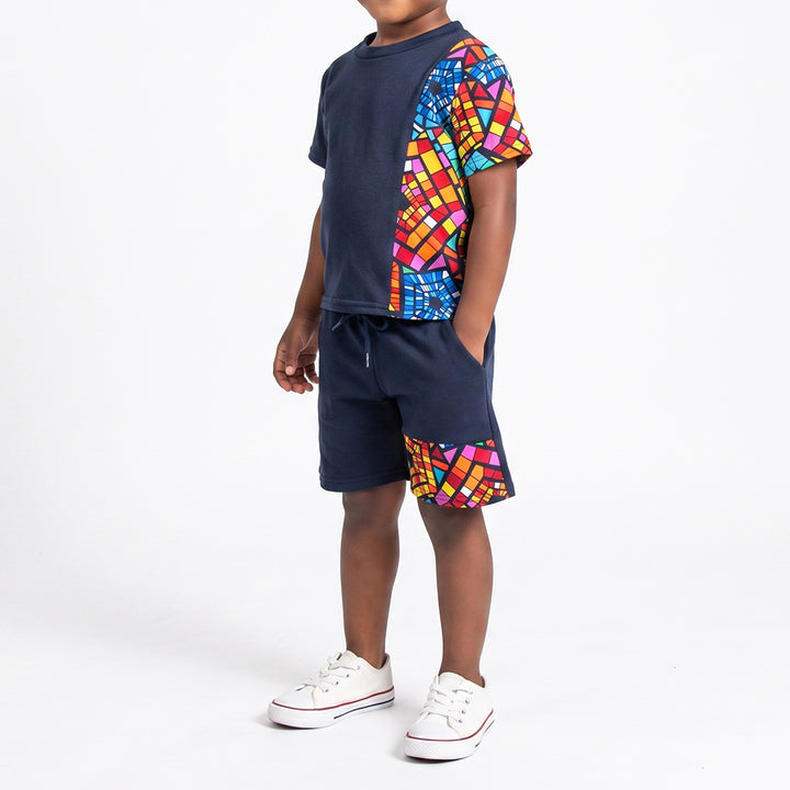Boys Navy Wax Print Set
