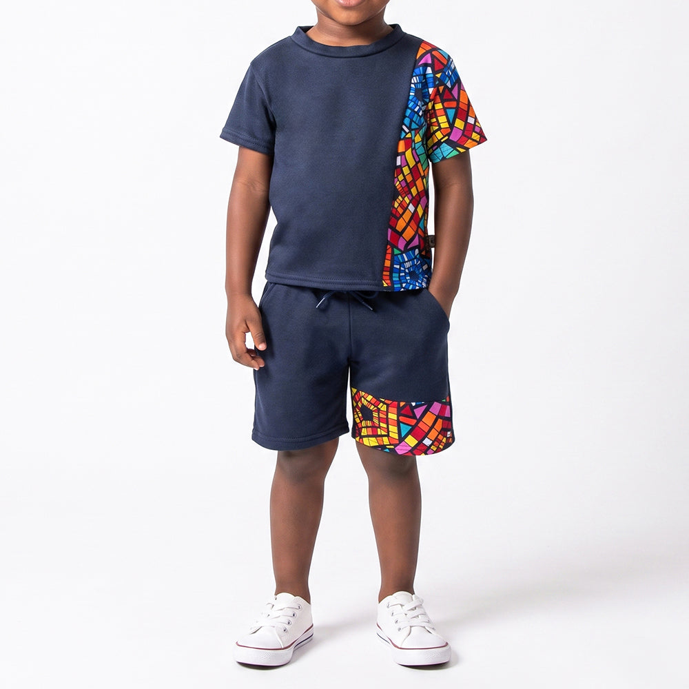 Boys Navy Wax Print Set