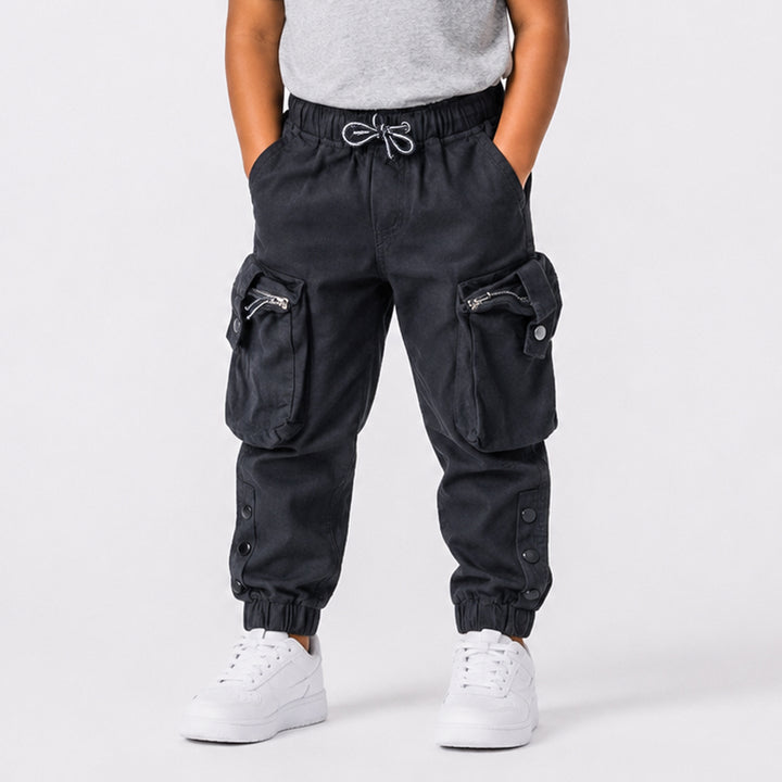 Boys Zip Black Cargo Jogger