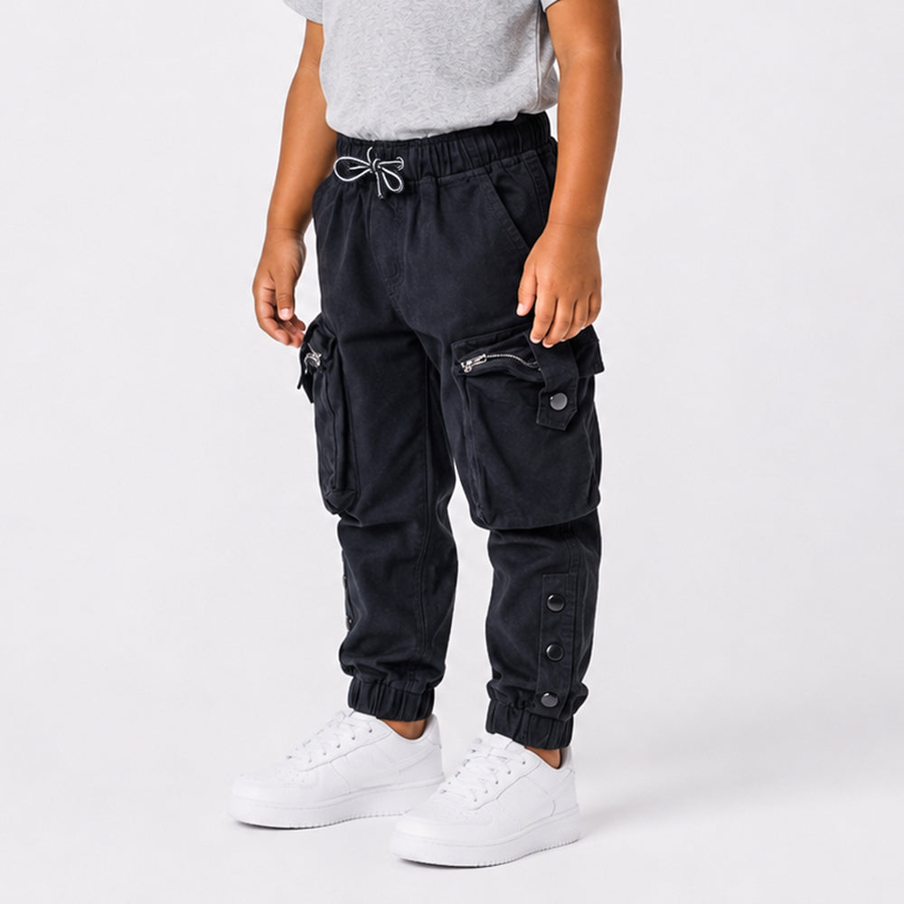 Boys Zip Black Cargo Jogger