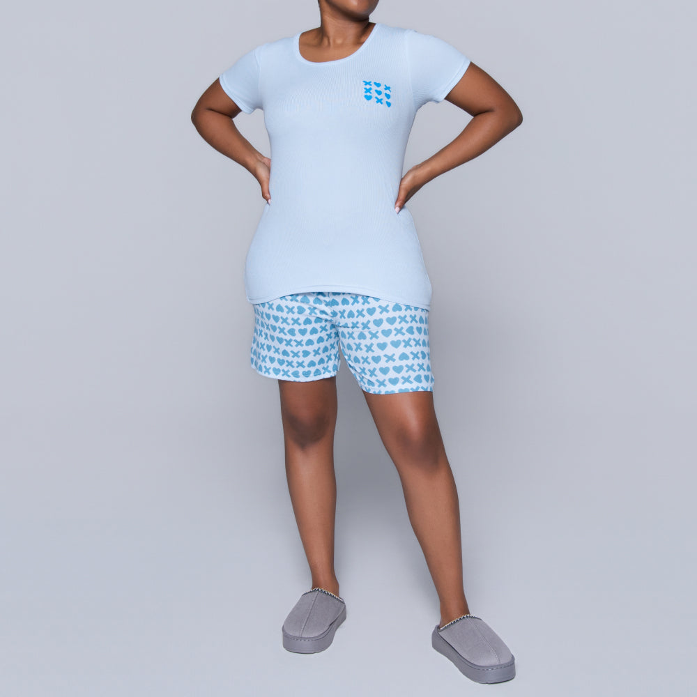 XOXO Blue Printed Shorty Pyjamas