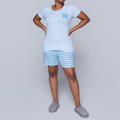 XOXO Blue Printed Shorty Pyjamas