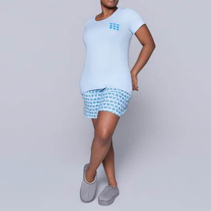 XOXO Blue Printed Shorty Pyjamas