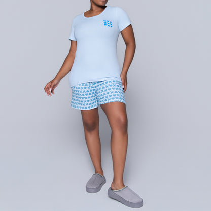 XOXO Blue Printed Shorty Pyjamas