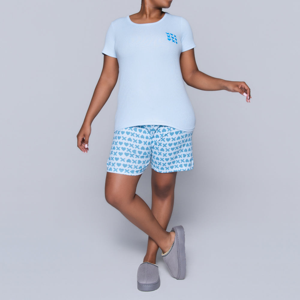 XOXO Blue Printed Shorty Pyjamas