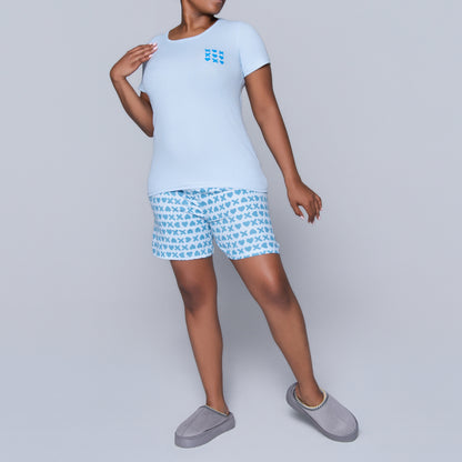 XOXO Blue Printed Shorty Pyjamas