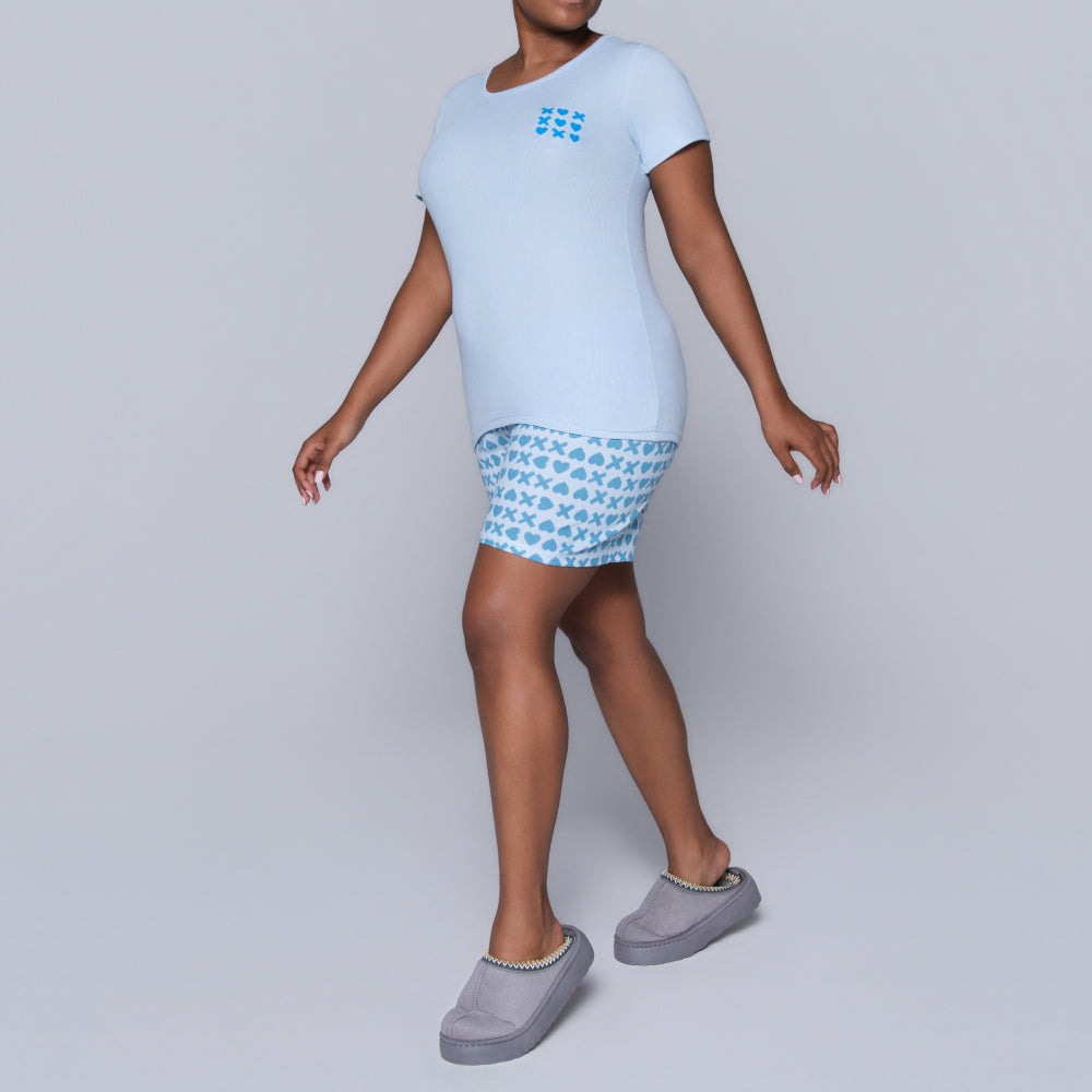 XOXO Blue Printed Shorty Pyjamas