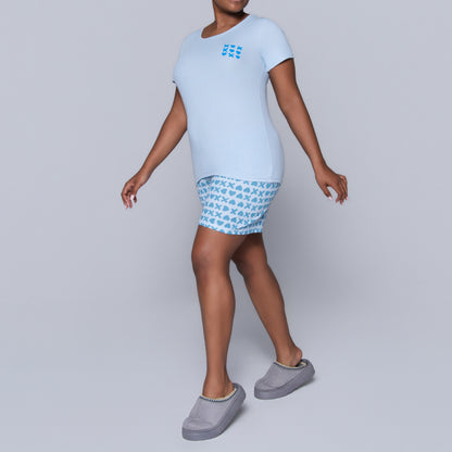 XOXO Blue Printed Shorty Pyjamas