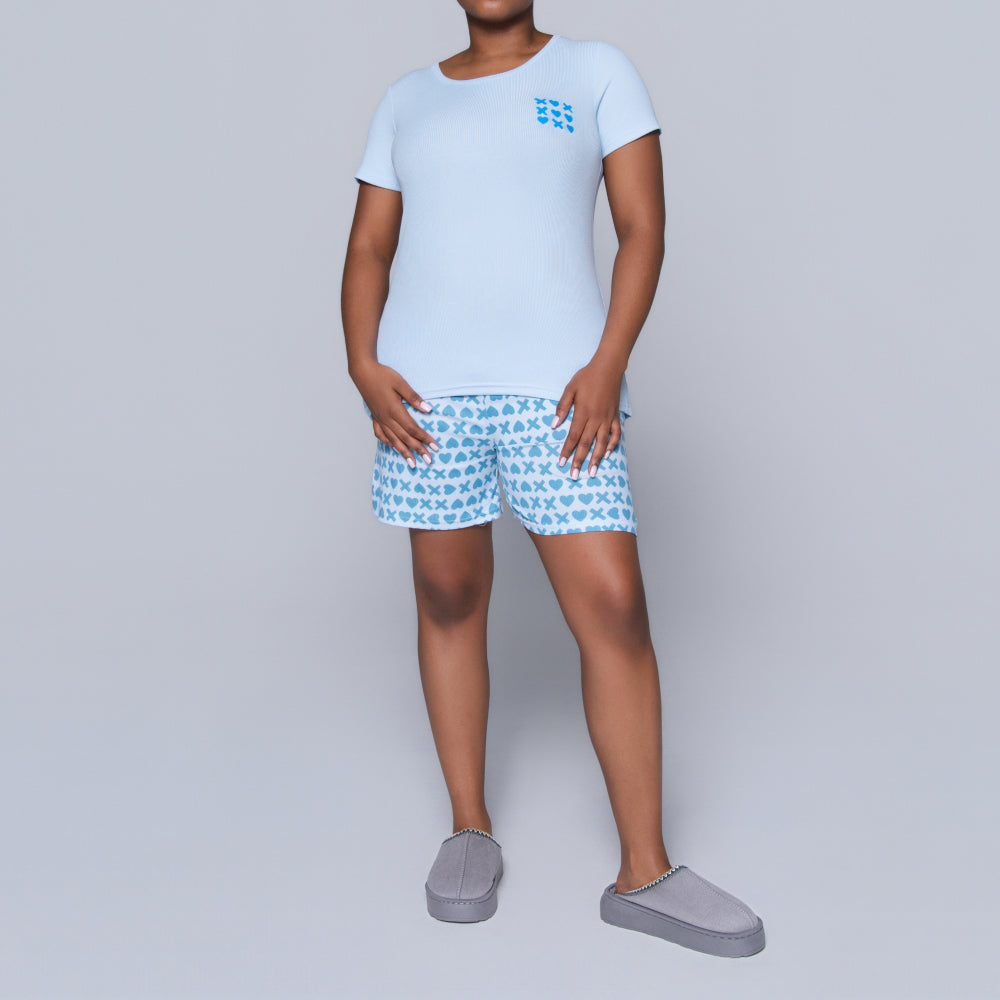 XOXO Blue Printed Shorty Pyjamas