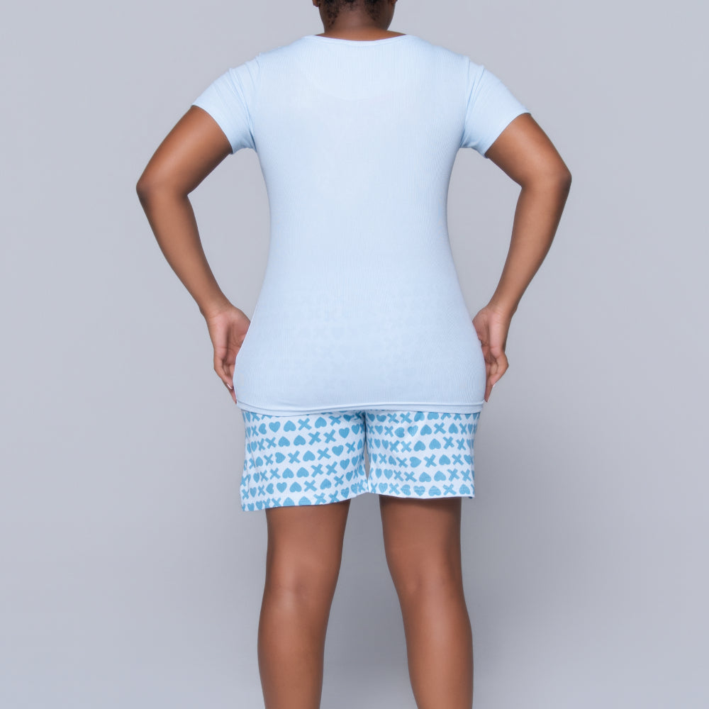 XOXO Blue Printed Shorty Pyjamas