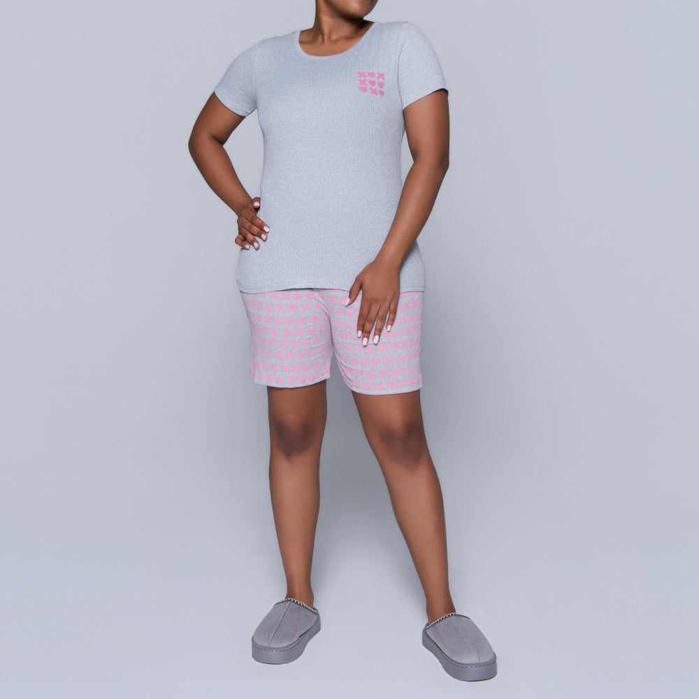 XOXO Grey Printed Shorty Pyjamas
