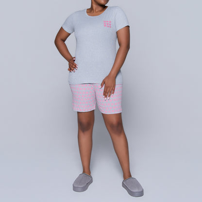 XOXO Grey Printed Shorty Pyjamas