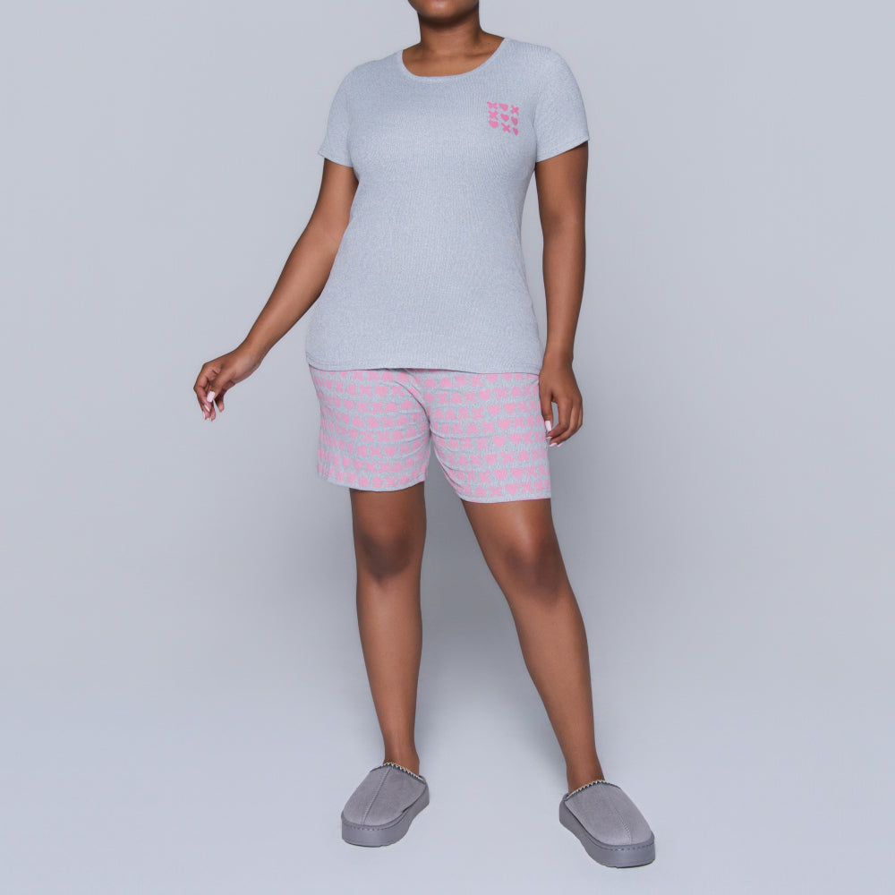 XOXO Grey Printed Shorty Pyjamas