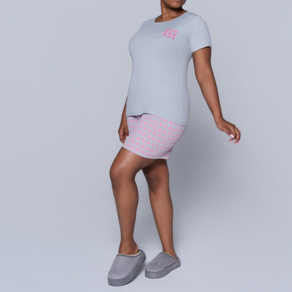 XOXO Grey Printed Shorty Pyjamas