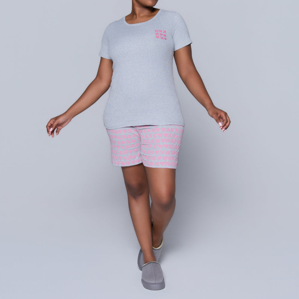 XOXO Grey Printed Shorty Pyjamas