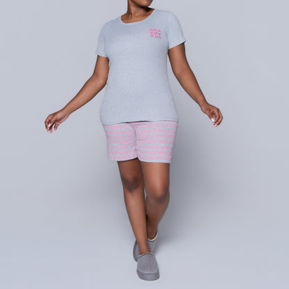 XOXO Grey Printed Shorty Pyjamas