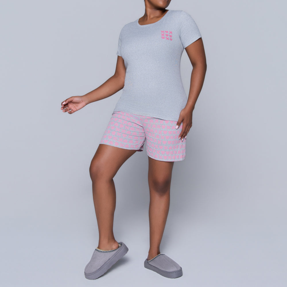 XOXO Grey Printed Shorty Pyjamas