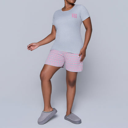 XOXO Grey Printed Shorty Pyjamas