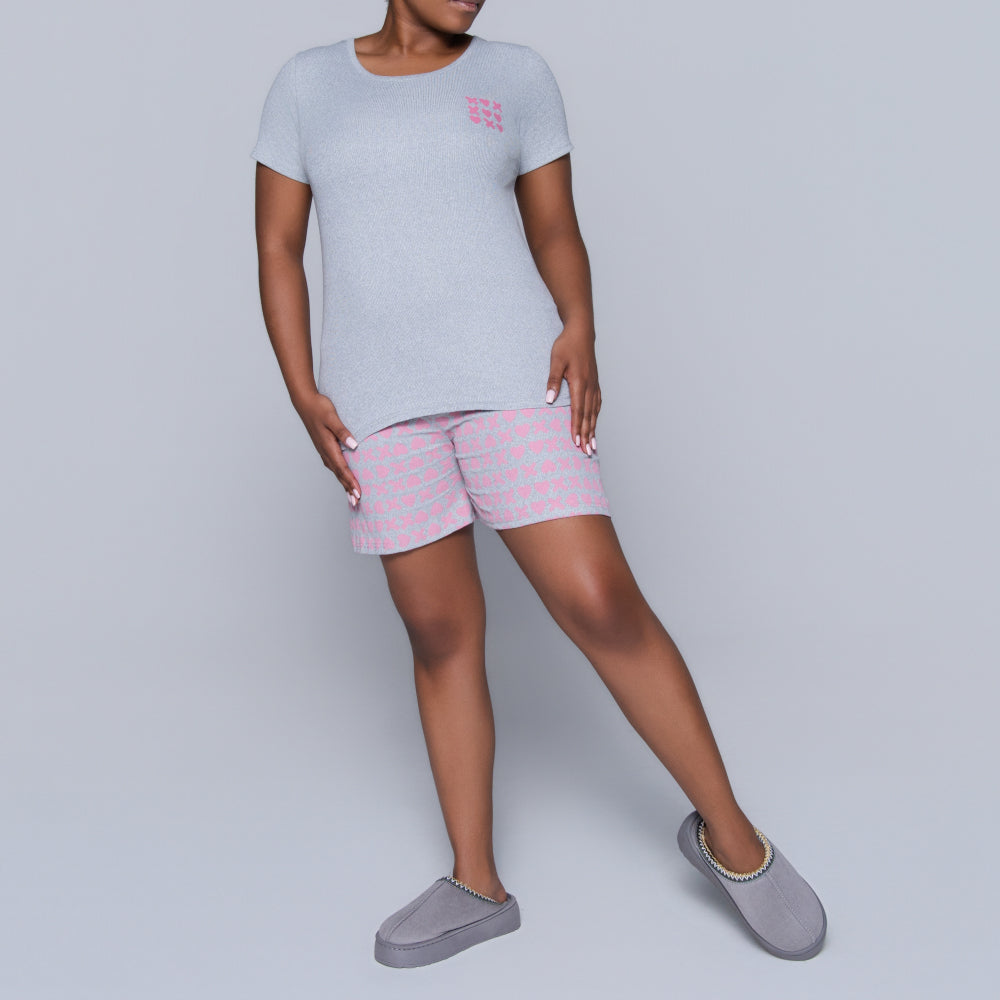 XOXO Grey Printed Shorty Pyjamas