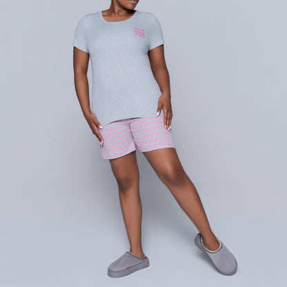 XOXO Grey Printed Shorty Pyjamas
