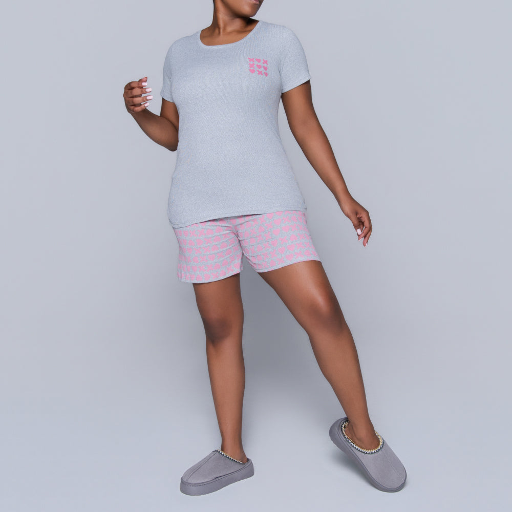 XOXO Grey Printed Shorty Pyjamas
