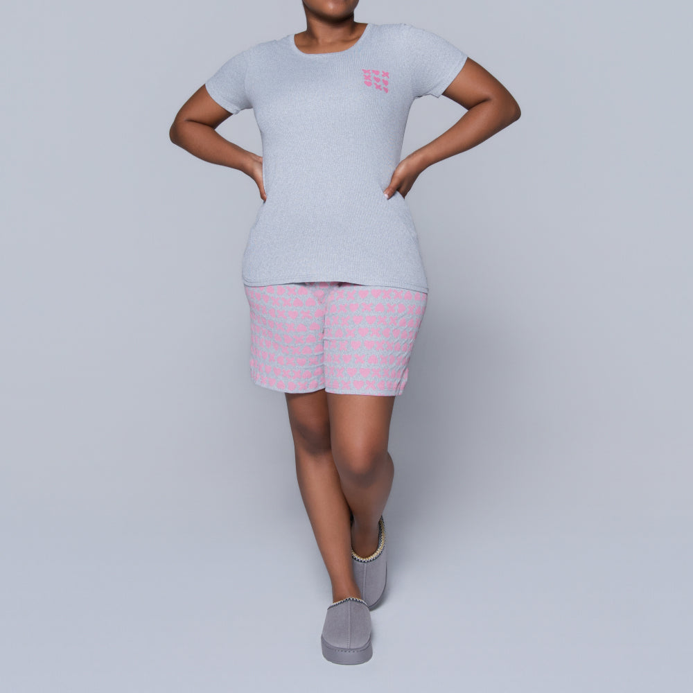 XOXO Grey Printed Shorty Pyjamas