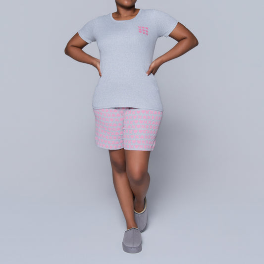 XOXO Grey Printed Shorty Pyjamas