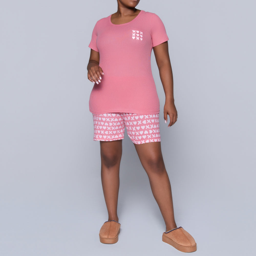 XOXO Pink Printed Shorty Pyjamas