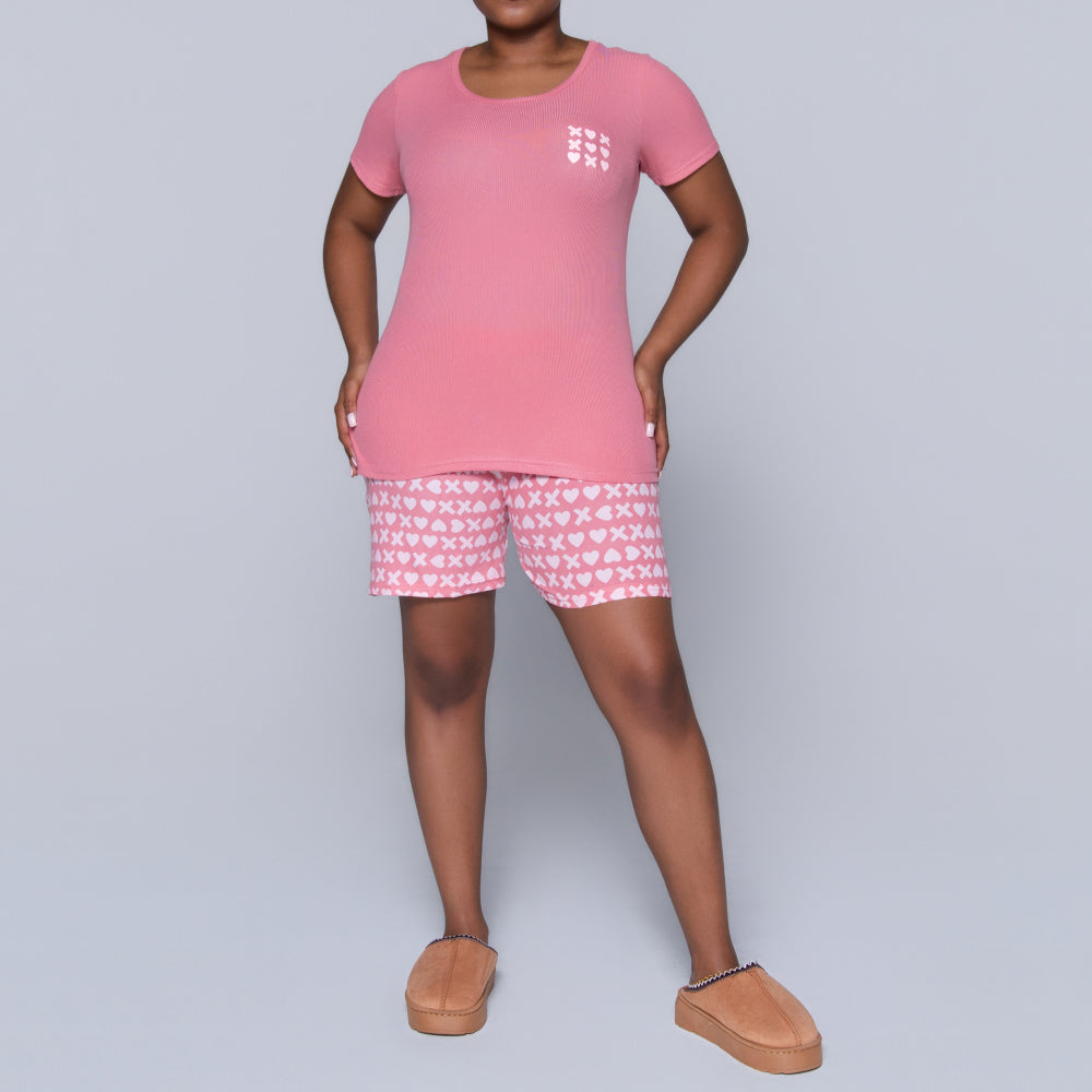 XOXO Pink Printed Shorty Pyjamas
