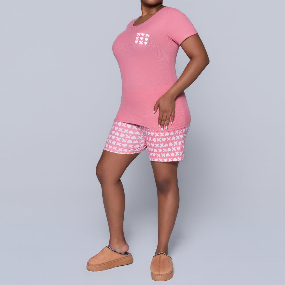 XOXO Pink Printed Shorty Pyjamas