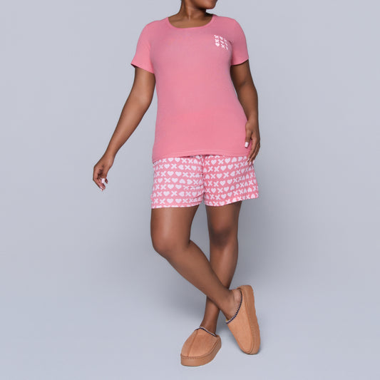 XOXO Pink Printed Shorty Pyjamas