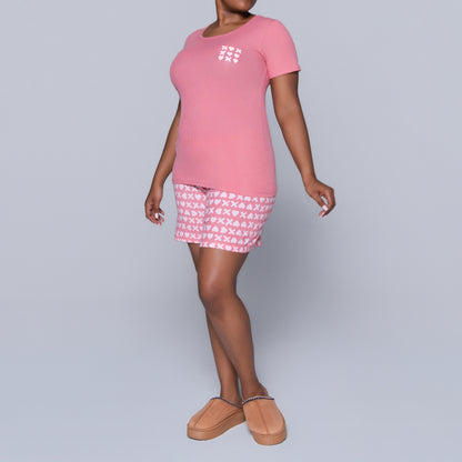 XOXO Pink Printed Shorty Pyjamas