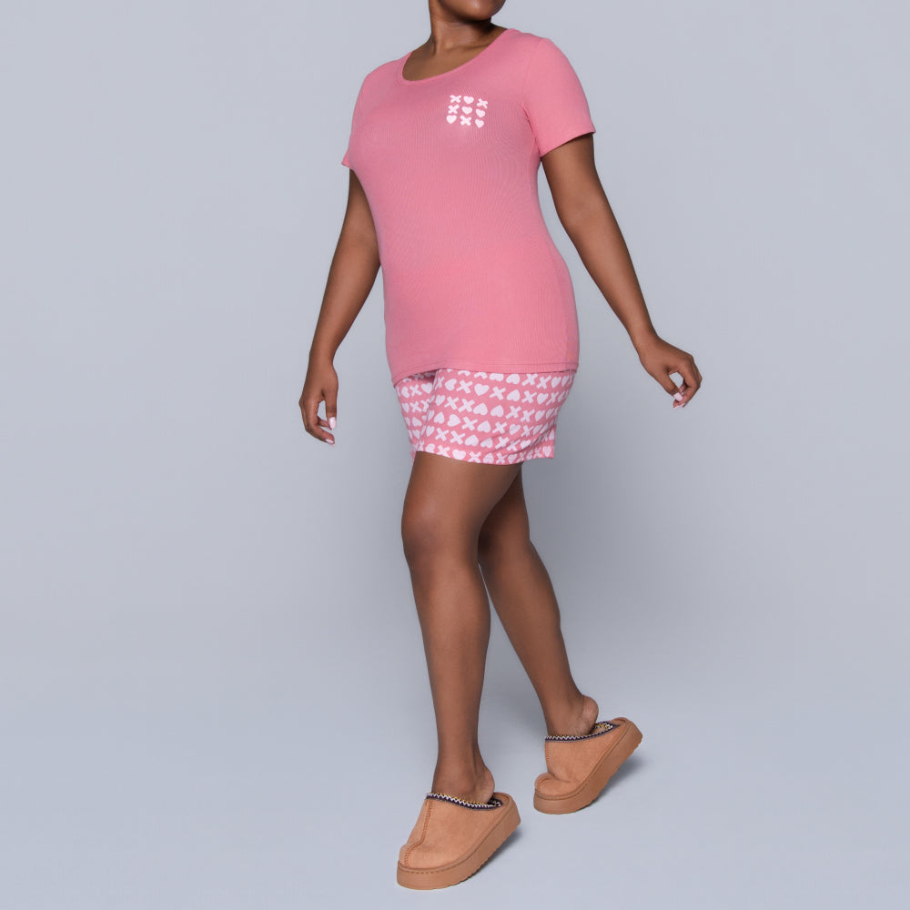 XOXO Pink Printed Shorty Pyjamas