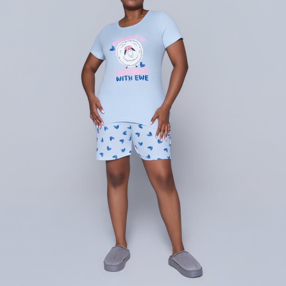 Blue Cuddles Edit Shorty Pyjamas Set