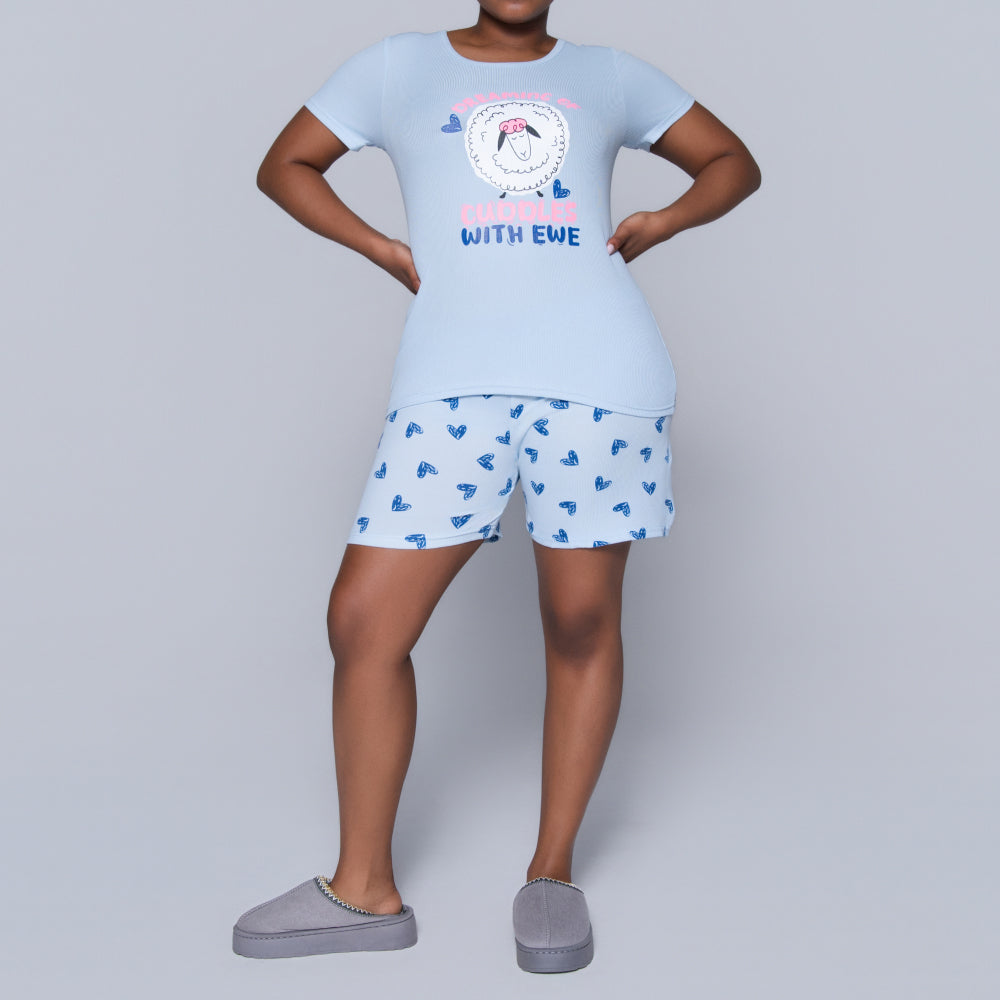 Blue Cuddles Edit Shorty Pyjamas Set