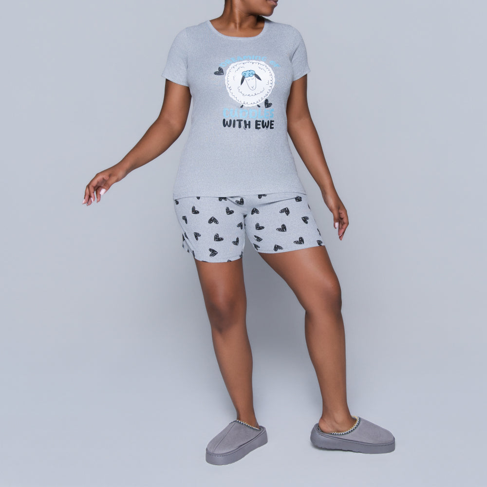 Grey Cuddles Edit Shorty Pyjamas Set