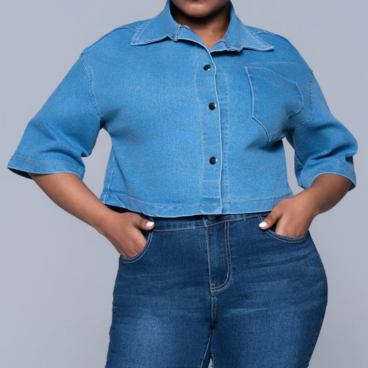 Short Sleeve Denim Crop Top
