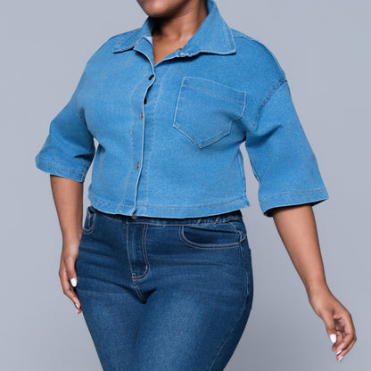 Short Sleeve Denim Crop Top