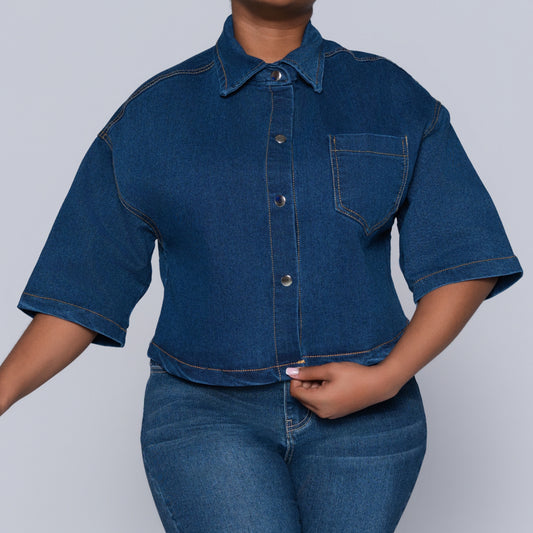 Short Sleeve Denim Crop Top