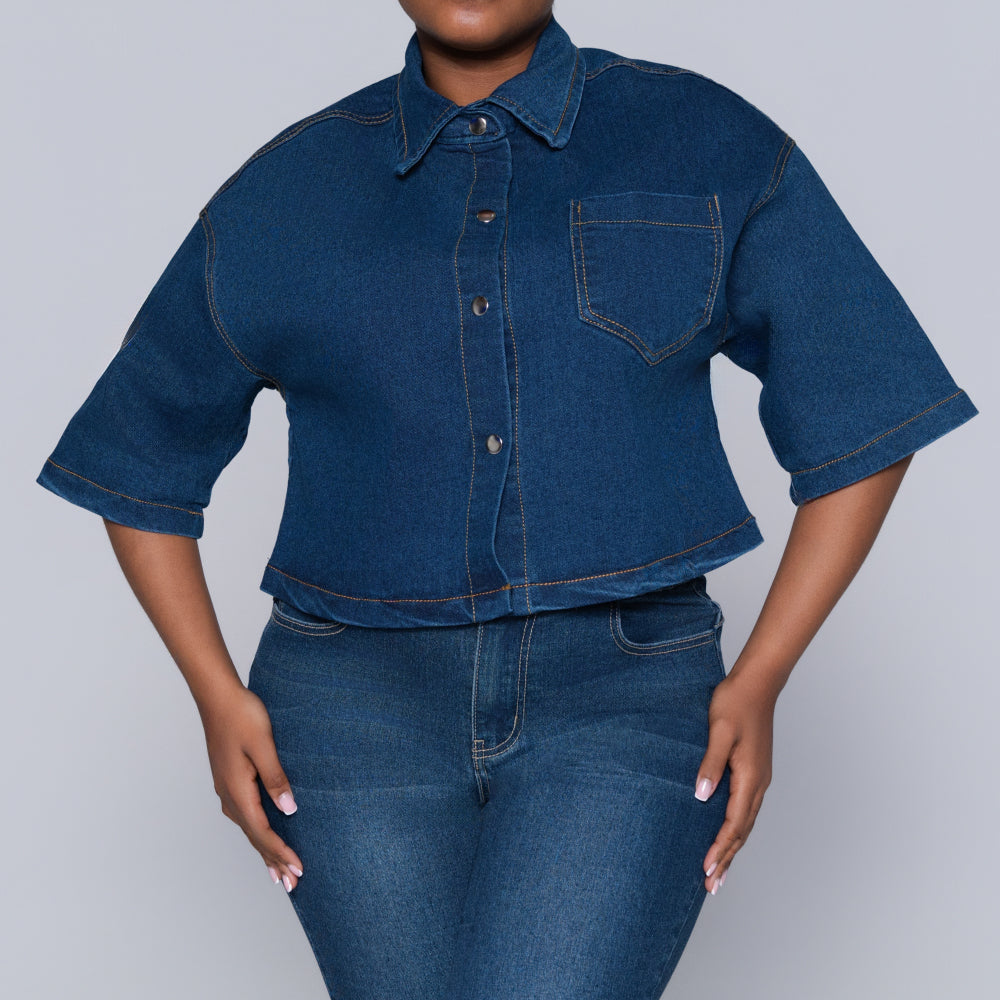 Short Sleeve Denim Crop Top